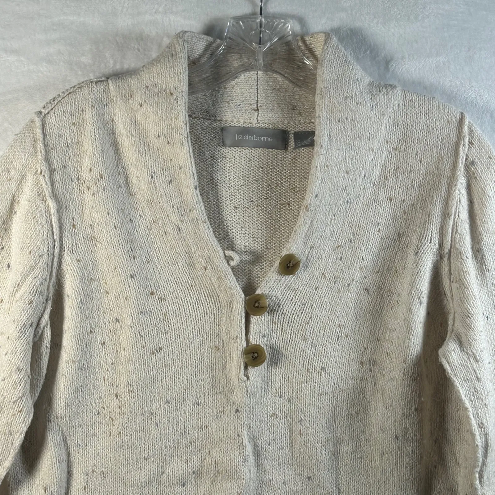 Liz Claiborne Speckled Knit Button Neck Sweater Beige Size Large - Image 8