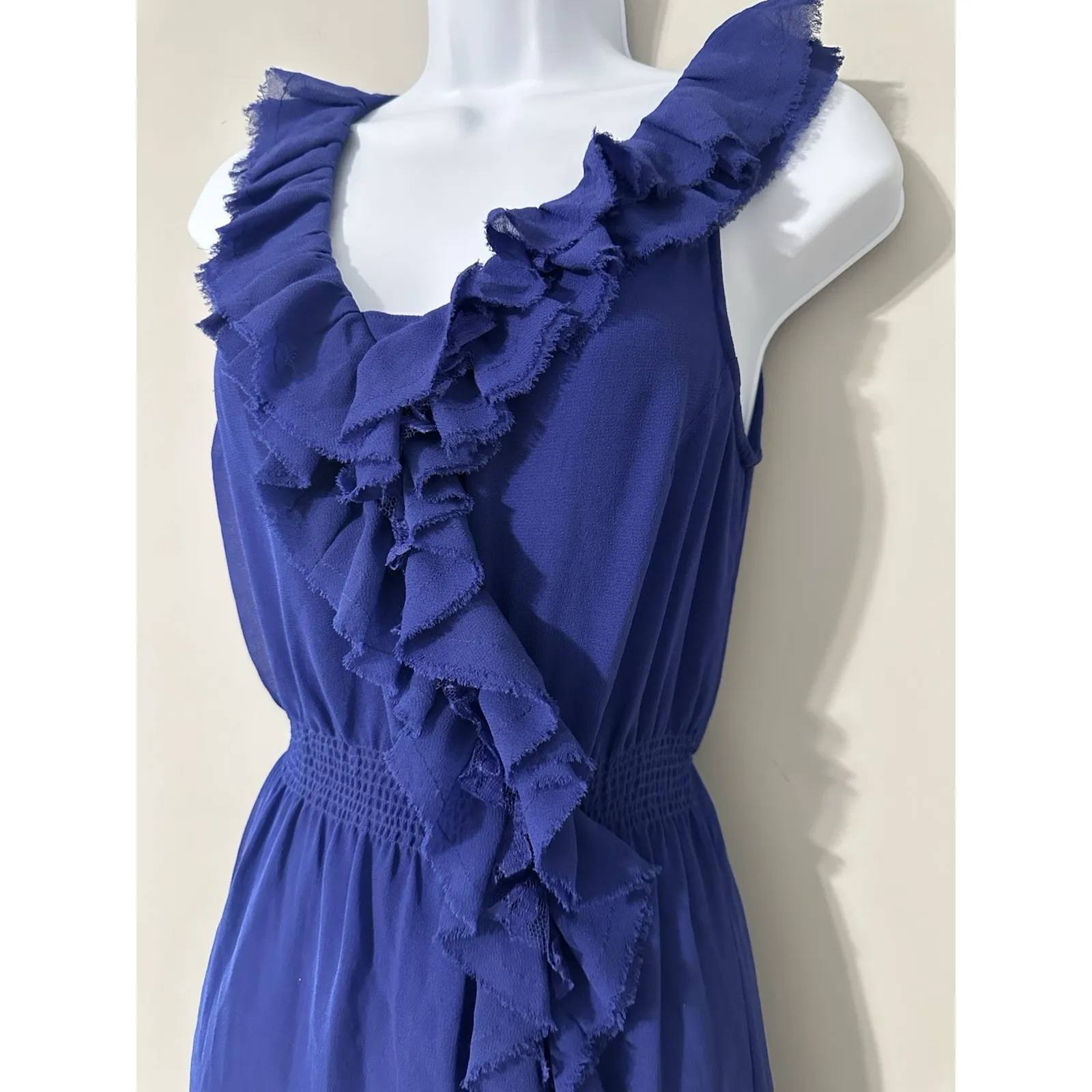 Anthropologie Barachi Dress Royal Purple Ruffle Tie Waist Size 6 Petite‎ EUC - Image 3