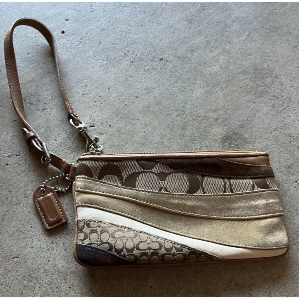 Coach Y2K Demi Striped Leather, Suede and Canvas Signature C Wristlet Small Bag - Image 14