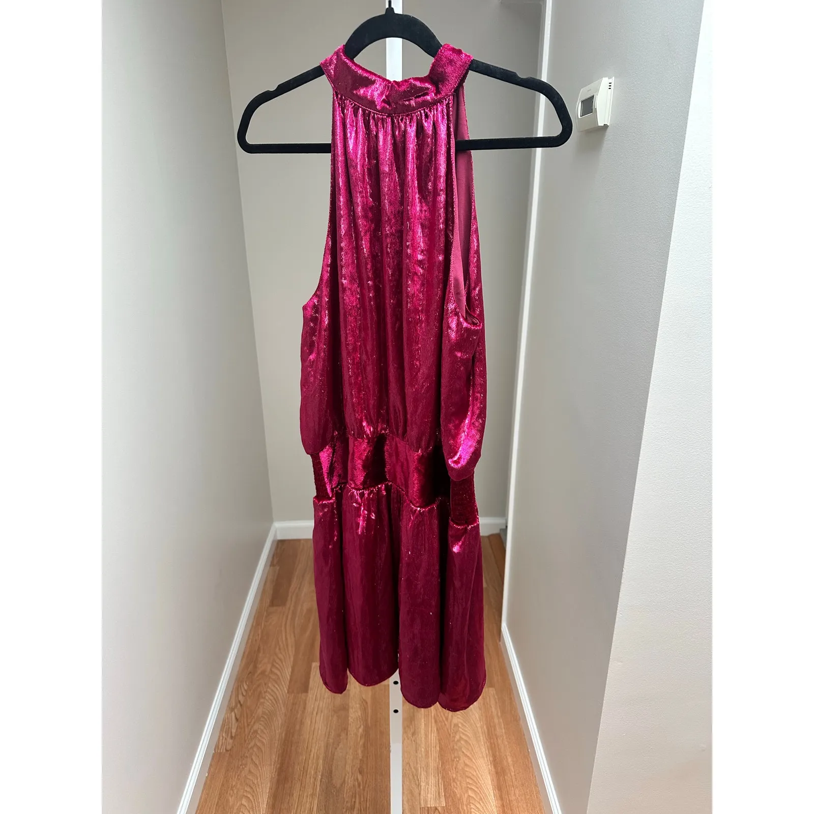 NEW NWT Ramy Brook Ellin Shiny Velour Halter Mini Dress Red Large - Image 3