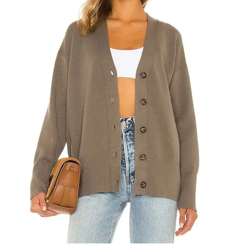 One Grey Day Emory Boyfriend Cardigan Button Front Relaxed Fit Size M Olive Grey Gray Size M - Image 2