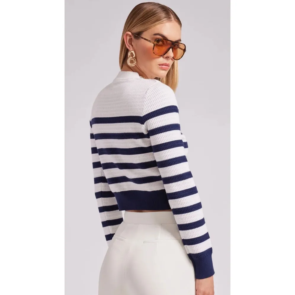 Generation Love White and Blue Striped Janice Cropped Sweater - Image 12