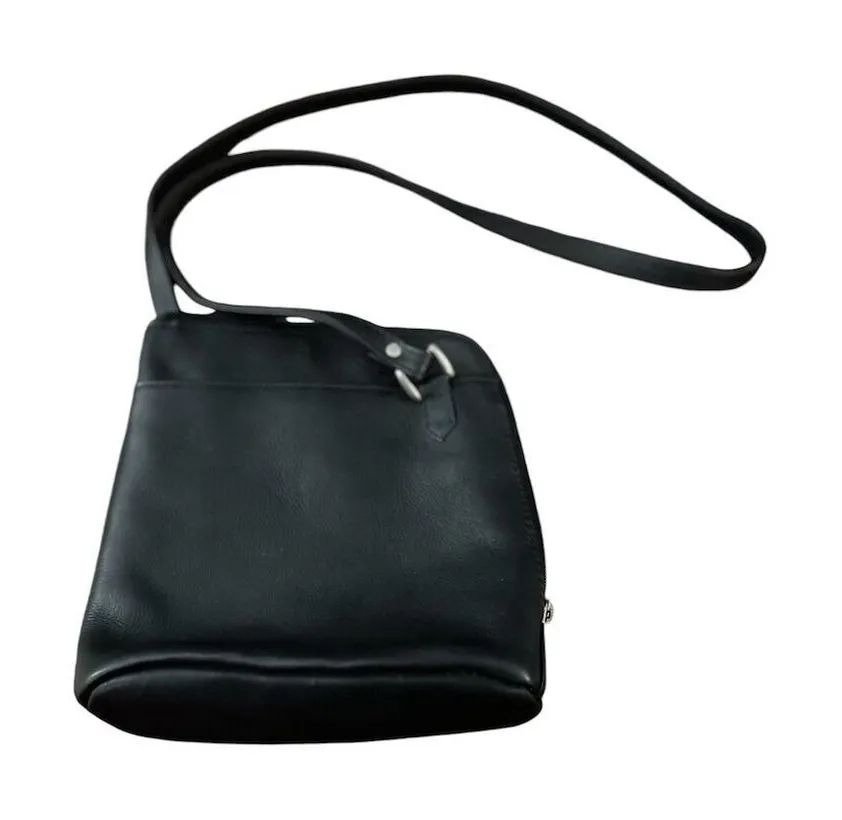Le Donne Women's Black Leather Shoulder Bag Adjustable Strap Casual - Image 1