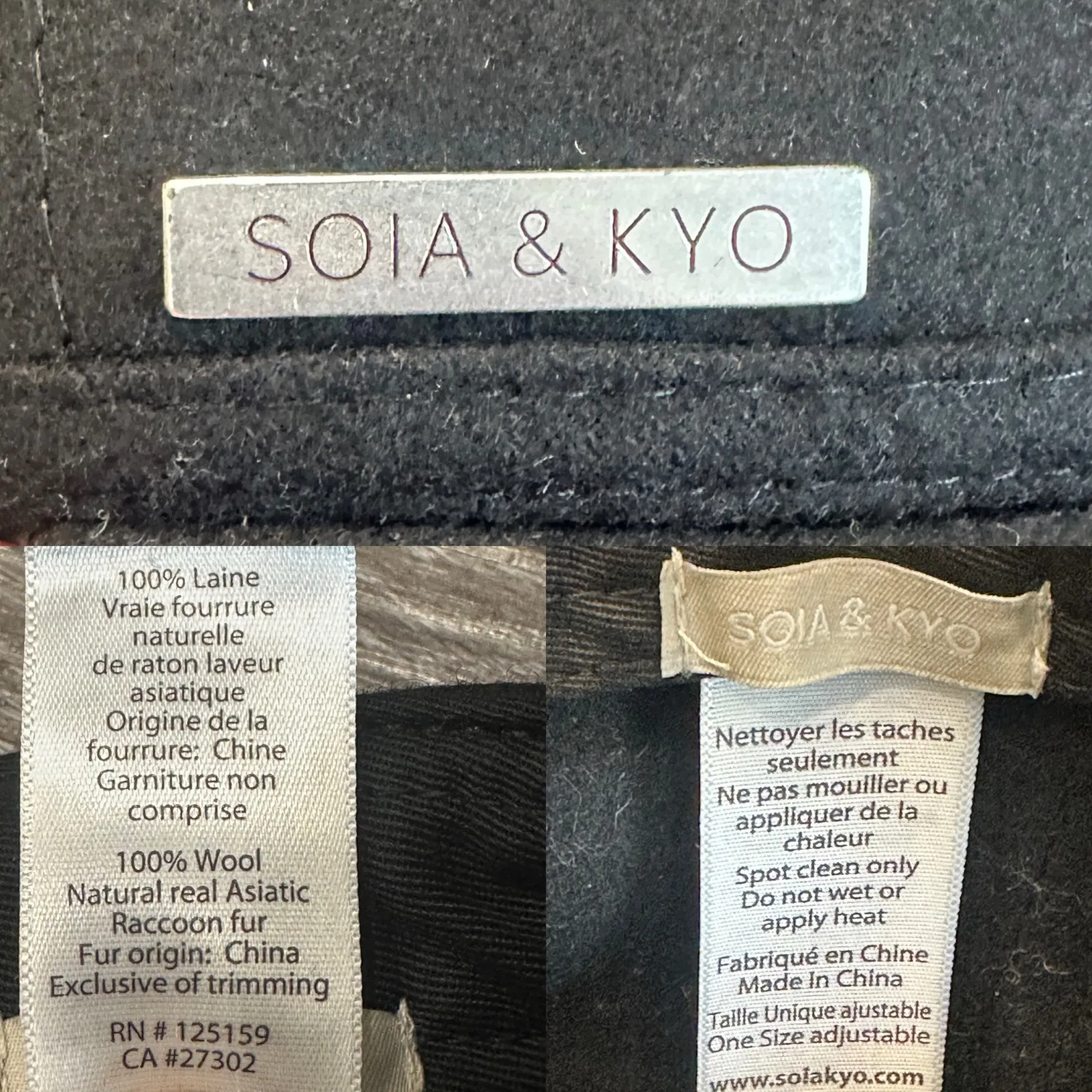 Soia & Kyo Black Felt Wool Marlow Riding Cap Asiatic Raccoon Fur Heritage Preppy - Image 8