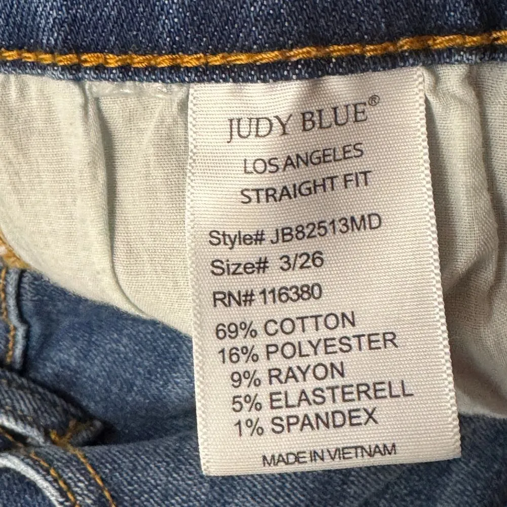 Judy Blue SZ 3/26 Straight Fit Jeans Distressed Stretch Hi-Rise Pockets Frayed - Image 11