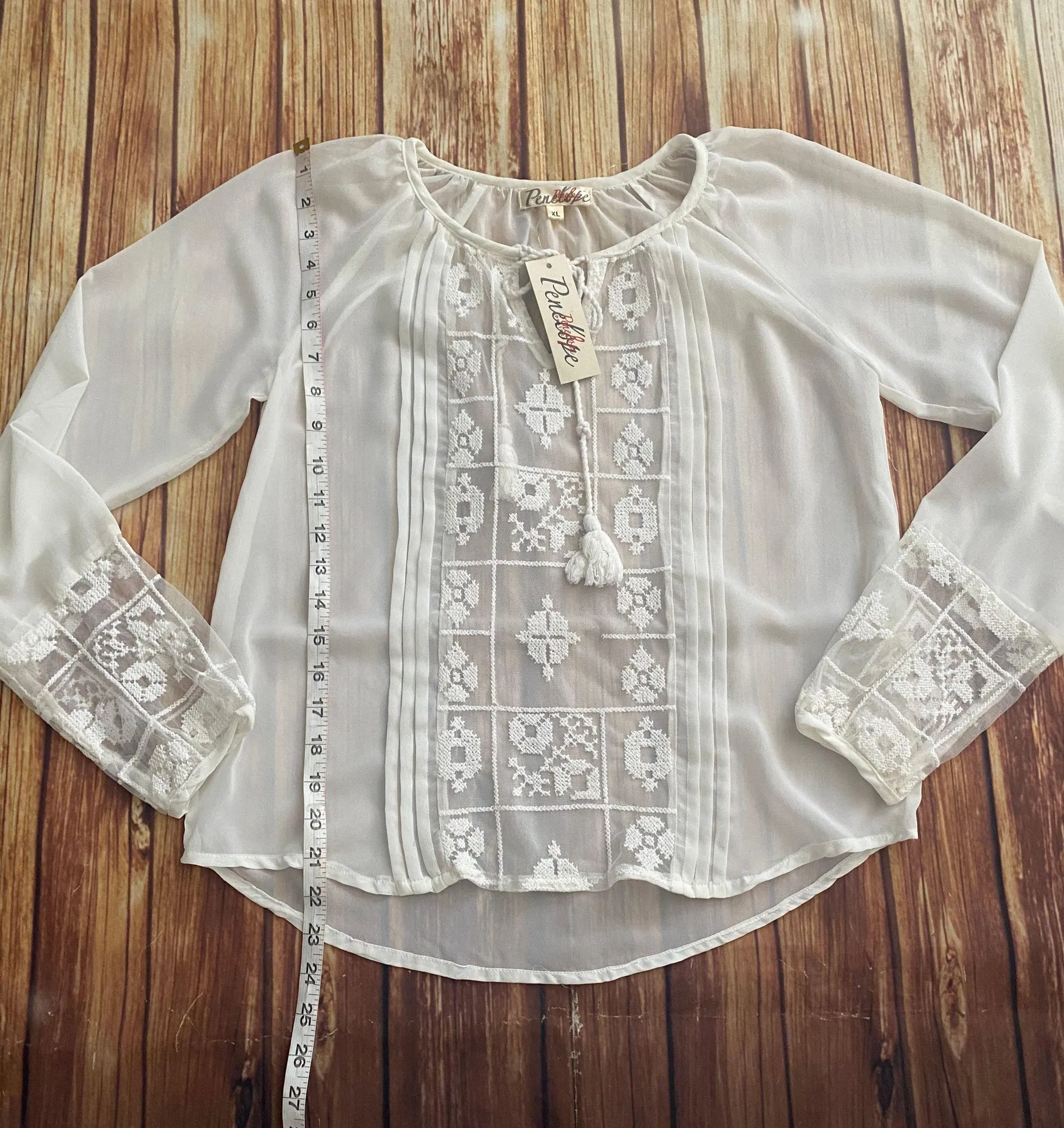 Penelope Chiffon Sheer Ivory Blouse Sz L White Size L - Image 6