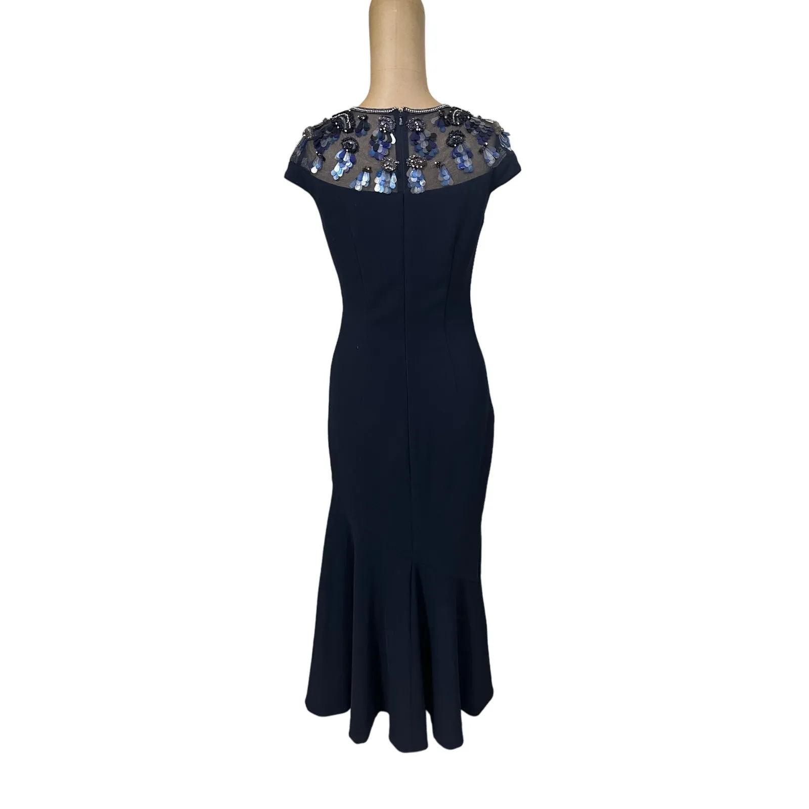 Theia Maxi Gown Midnight Blue Cap Sleeve Sheer Beaded Shoulder Size 0 - Image 7
