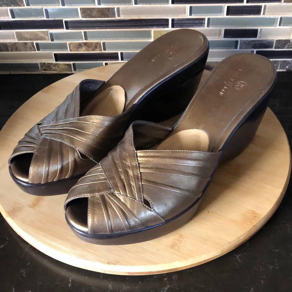 Lot of 2 pair Cole Haan Austyn Peep Toe Wedge Sandal Mule Slides‎ size 11B - Image 3