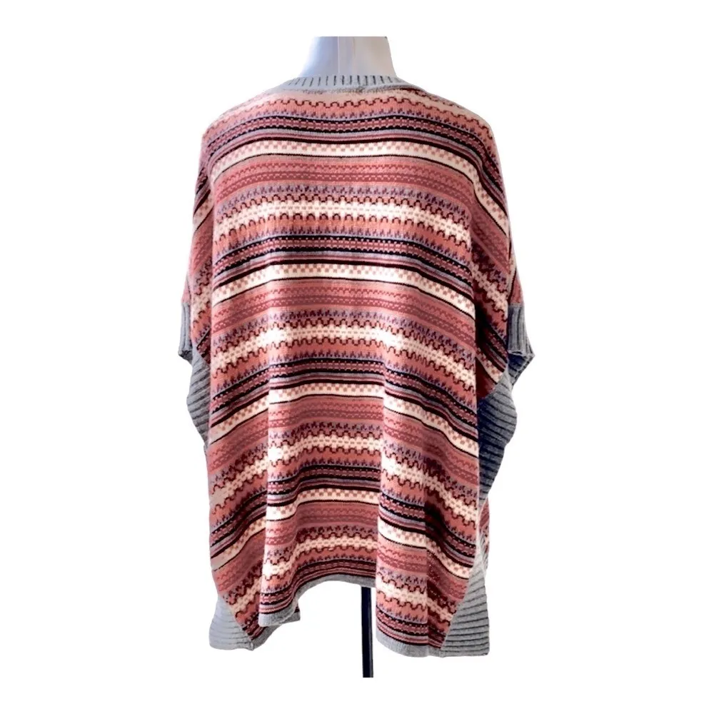 Freshman Fair Isle Boho Lightweight Poncho V neck Sweater Size XS - Image 3