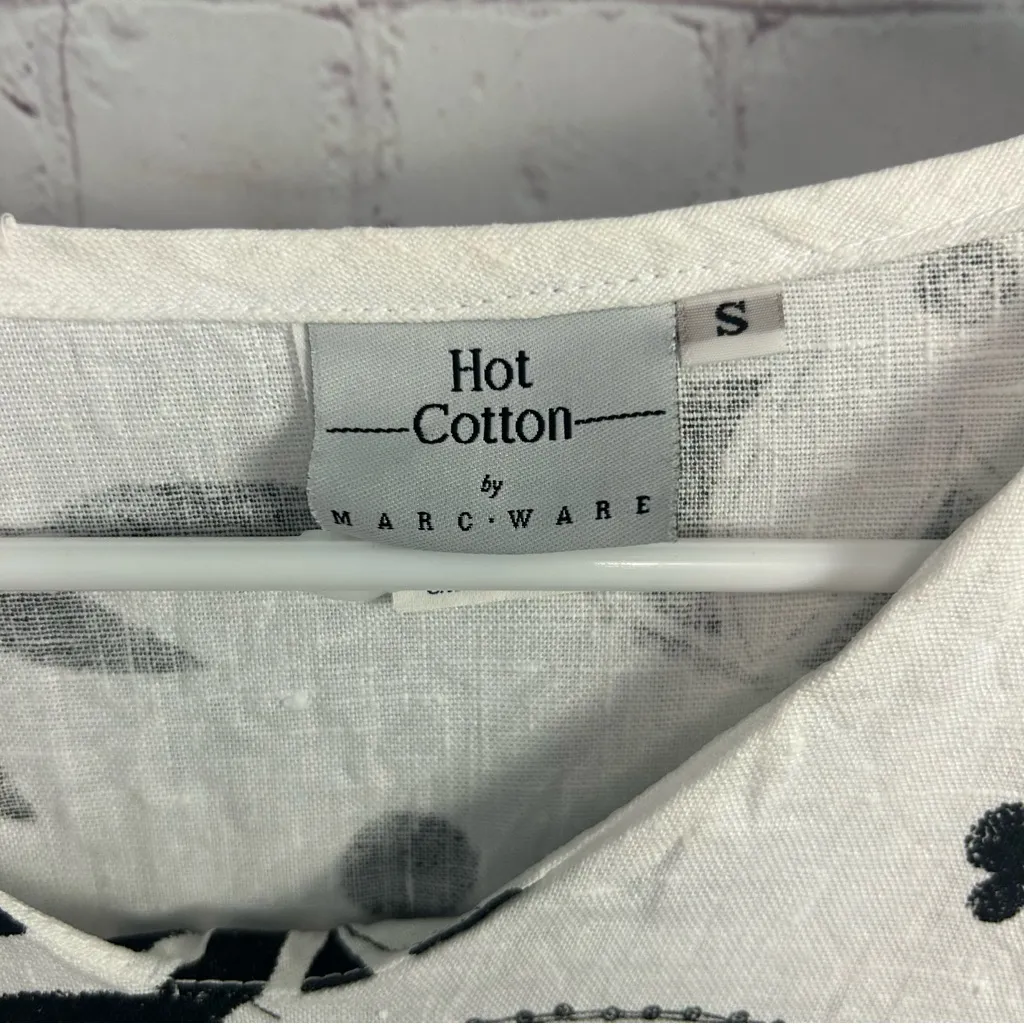 Hot Cotton by Marc Ware V neck USA made linen vintage grannycore artsy top Small White - Image 2