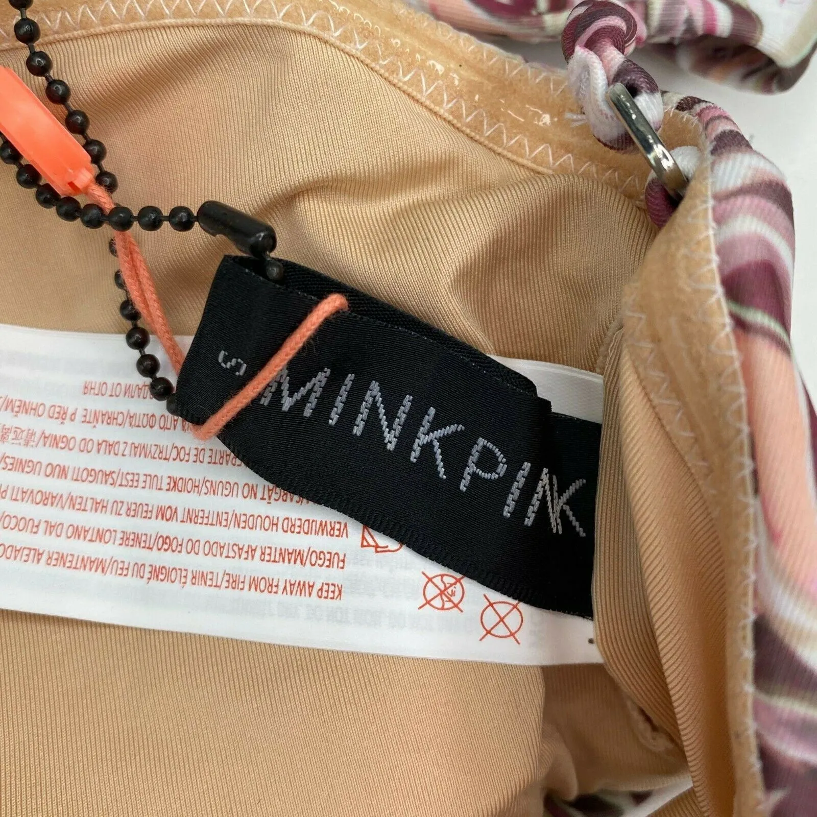 Mink Pink Bikini Top Women SMALL‎ Feather Palm Off Shoulder Bandeau Swim - Image 8