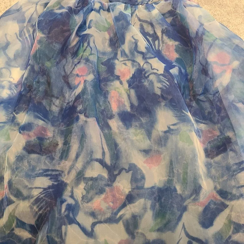 LULU'S Bloom Wildly Maxi Dress Navy Blue Floral Organza Sleeveless Size Small - Image 12