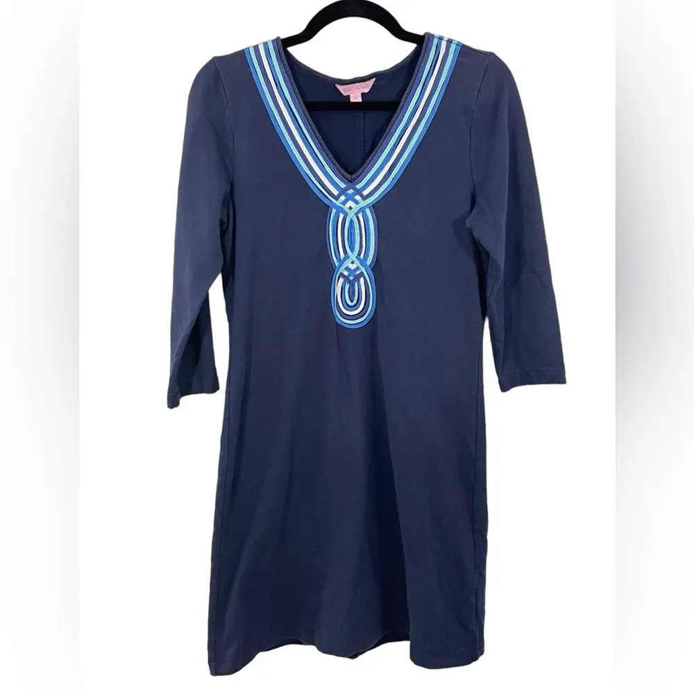 Lilly‎ Pulitzer Clarkson French Terry Shift Dress Navy V-Neck Size MEDIUM - Image 2