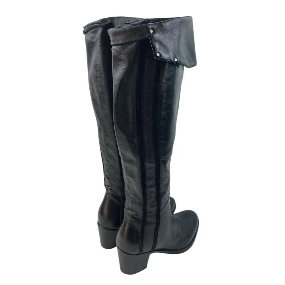 *Vero Cuoio Boots Womens Sz 36 Black Leather Knee High Fold Over Classic Luxury - Image 4