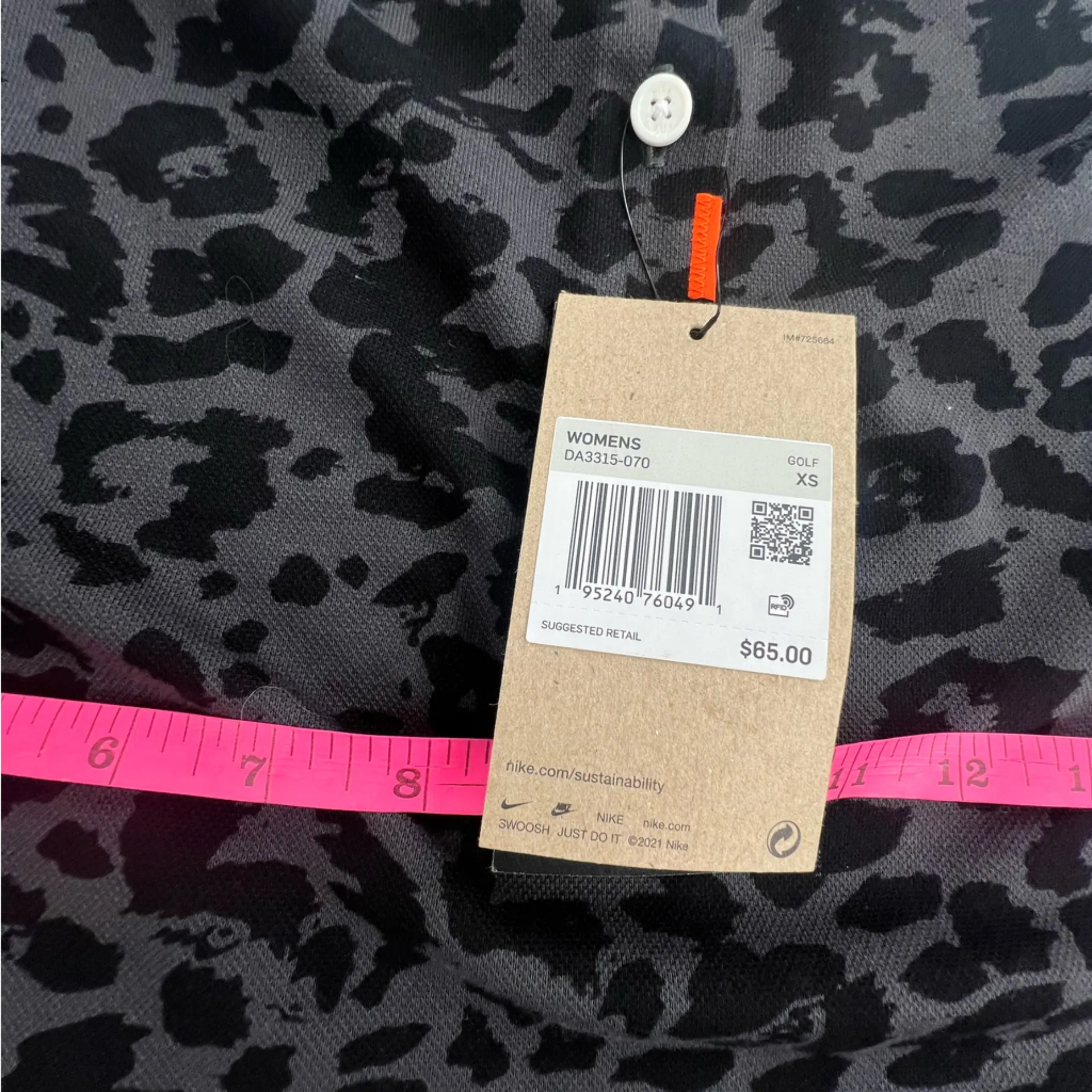 Nike Dri-Fit Leopard Print Golf Polo Shirt Black Cropped Loose Fit Womens Sz XS - Image 9