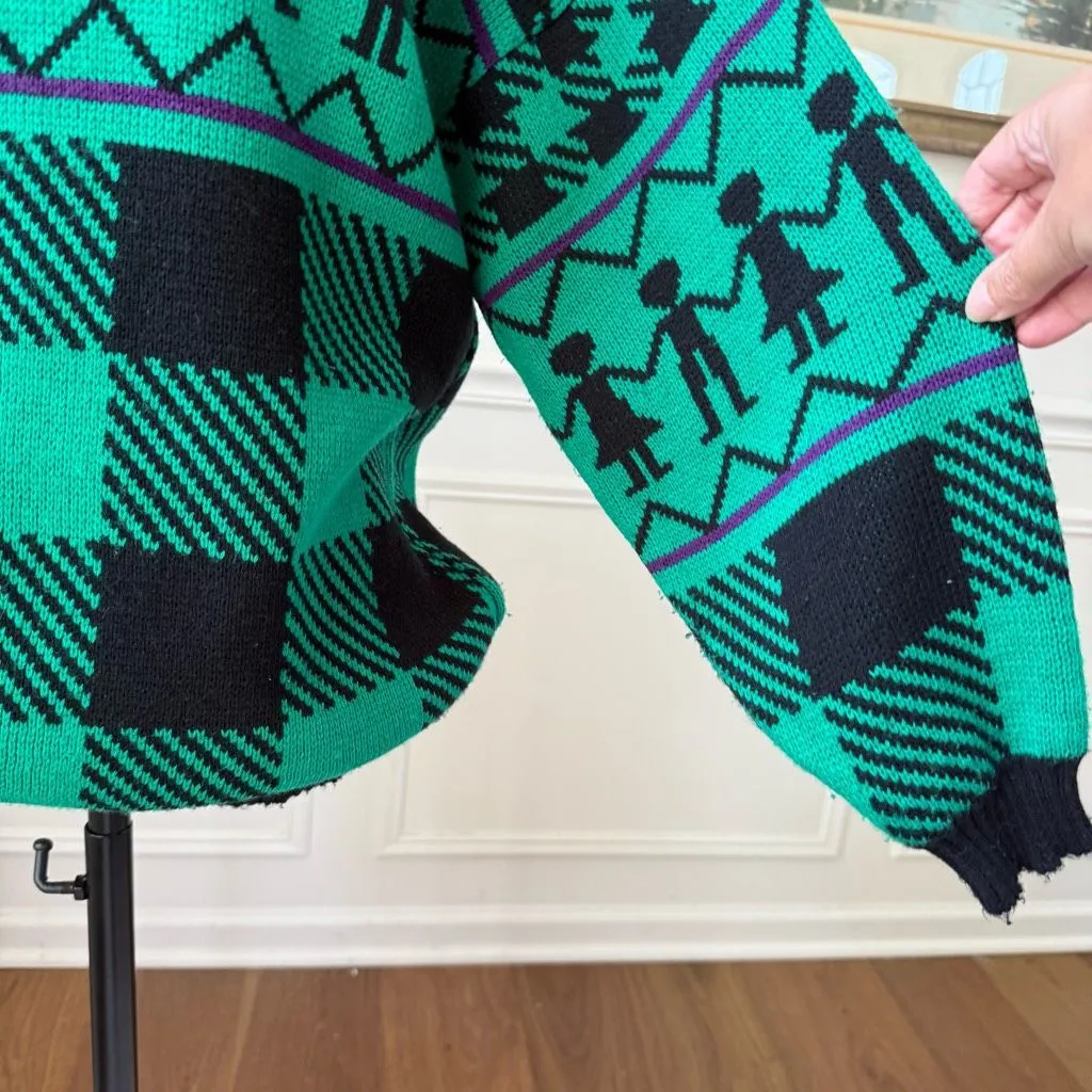 Vintage 90s L Simsbury Ltd Green Black Purple Oversized Turtleneck Sweater M L X Size XL - Image 5