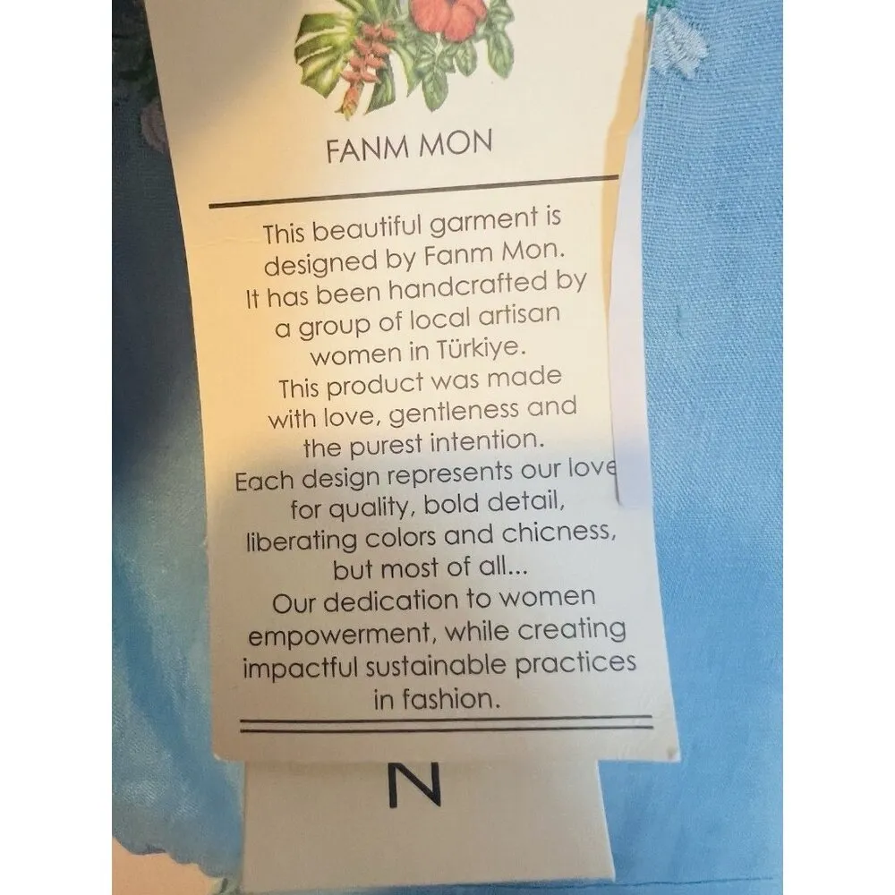 Fanm Mon Tucce Linen Midi Dress Small Baltic Sea Blue Open Sides Keyhole Back - Image 13