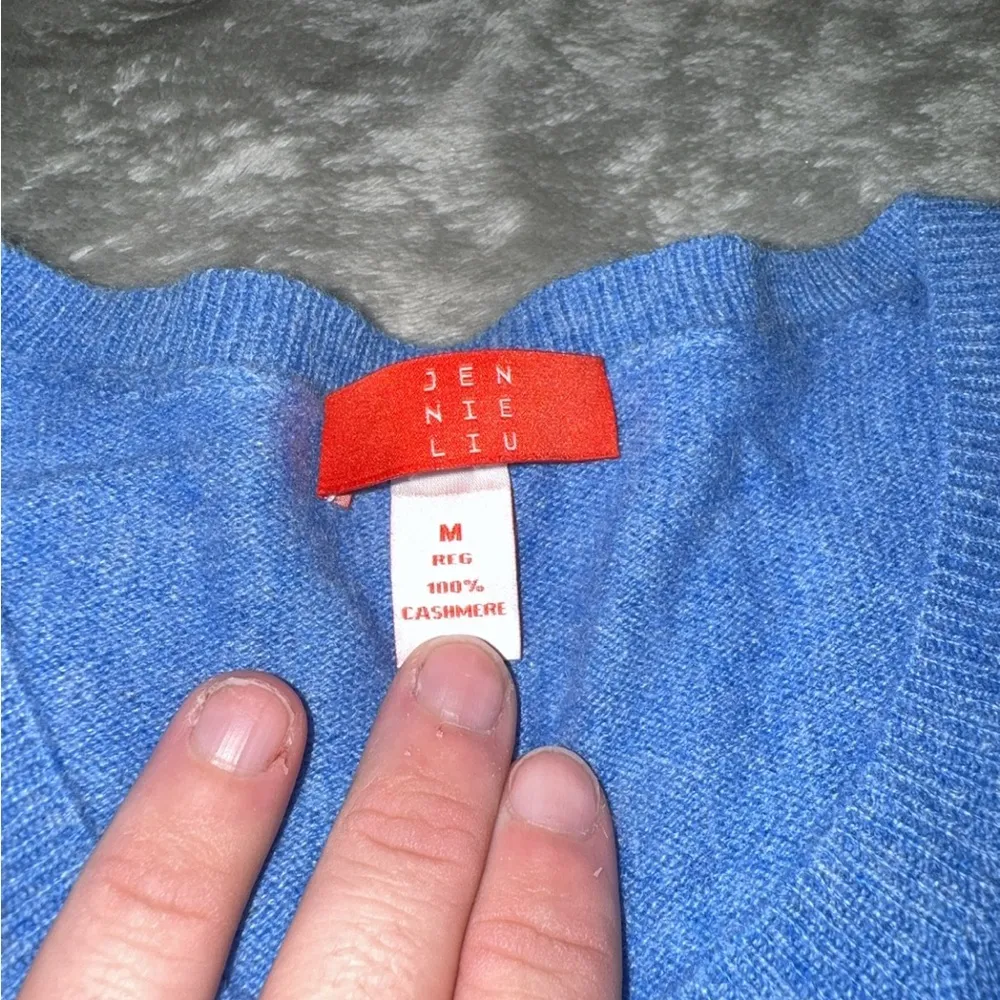 Jennie Liu 💯 Percent Cashmere Cardigan Sweater Blue Size M - Image 3