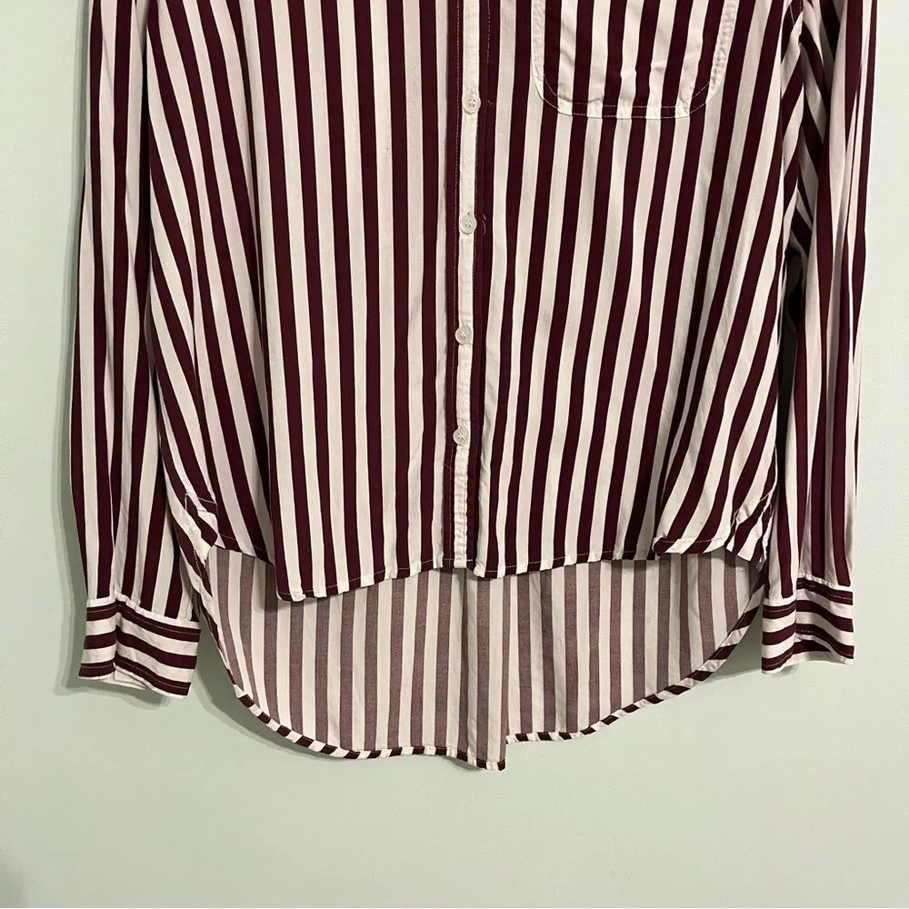 Velvet Heart Rayon Striped Button Down Blouse, Soft Rose & White, Size M - Image 3
