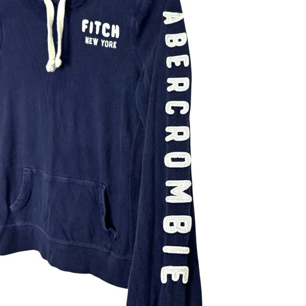 Vintage Y2K Abercrombie Large Hoodie Pullover Spell Out Logo Pockets - Image 2