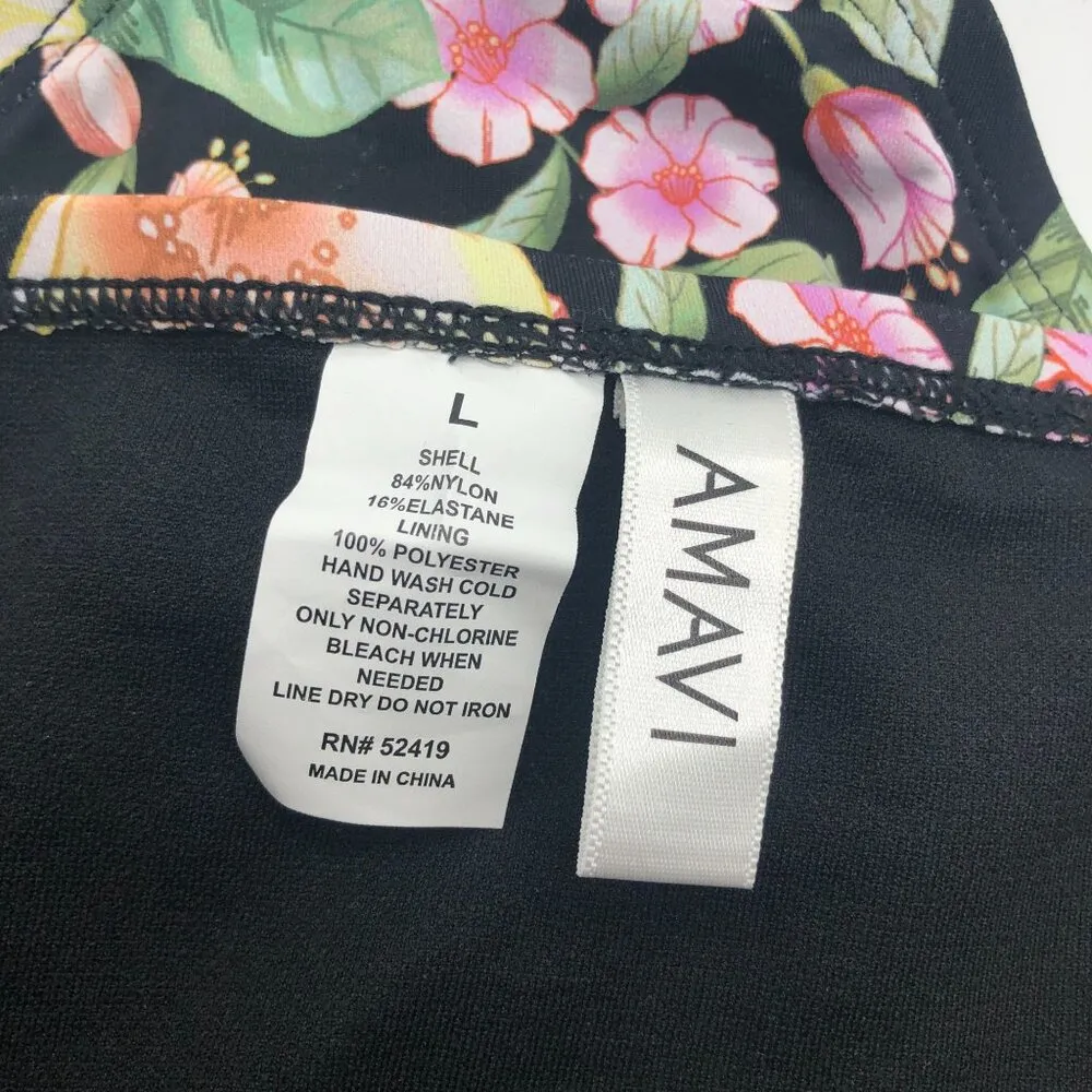 Amavi Bikini Bottom Hipster Brief Ring Detail Floral Tropical Black Colorful L Size L - Image 3