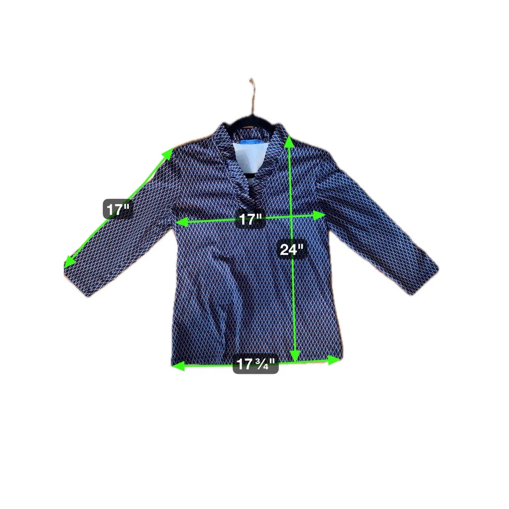 J. McLaughlin Durham Ruffle Top in Blue & Copper Geometric Pattern- Medium - Image 5