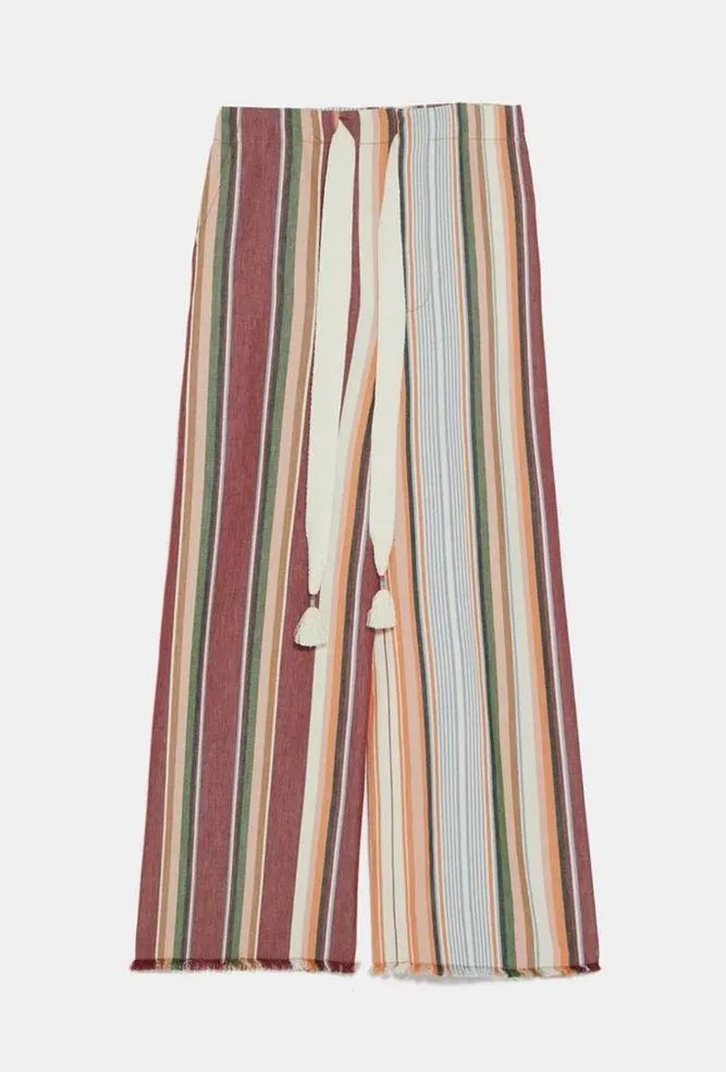 NWT Zara Striped Linen Trousers Size Large - Image 2