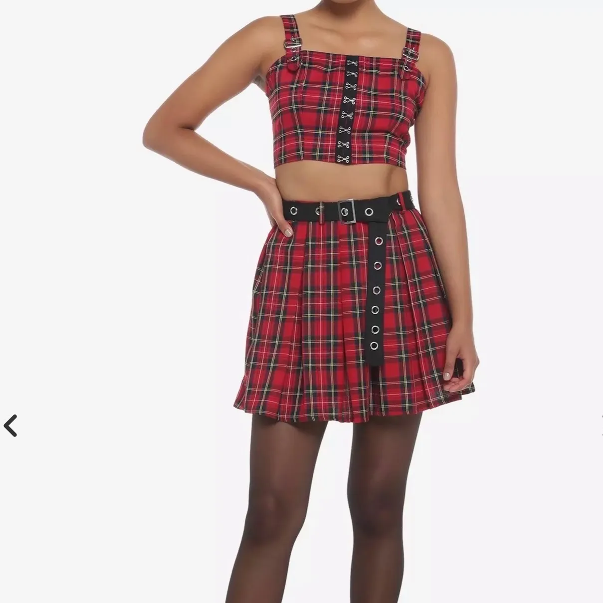 Social Collision Hot Topic plaid gothic crop tank buckle grunge punk Christmas L Red Size L - Image 2