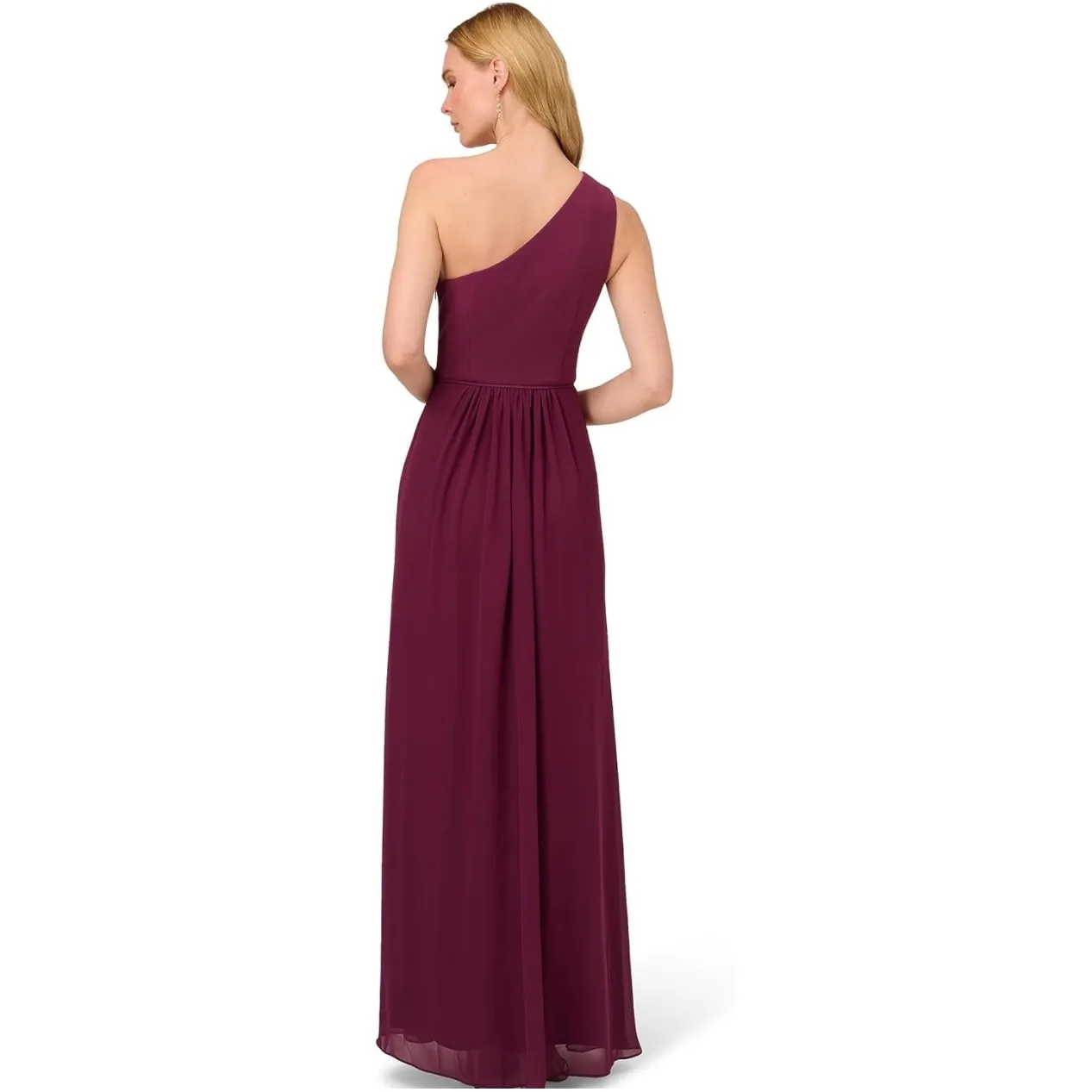 Adrianna Papell One-Shoulder Chiffon Gown, Magenta Cassis Formal Maxi Dress 12 - Image 2