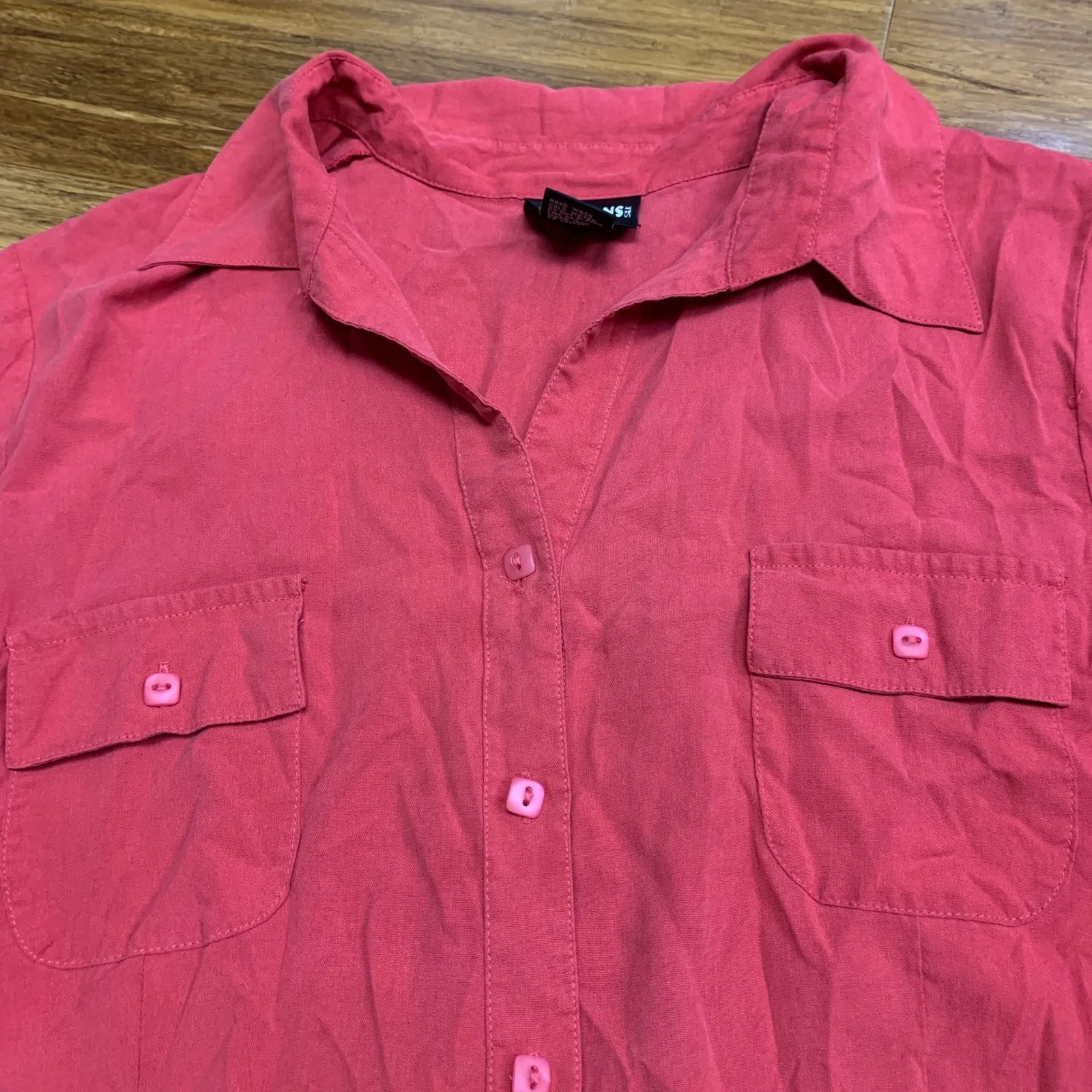 Notations Silk Top Button Down Shirt 3/4 Sleeve Pockets Salmon‎ Pink Size Large - Image 2