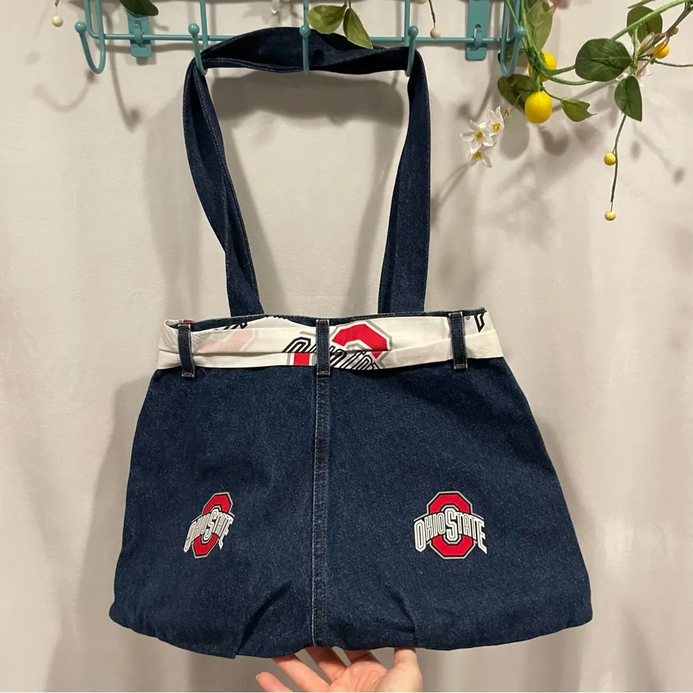 Cute vintage 80’s game day Ohio State jeans denim retrofit purse bag OSU Red - Image 3