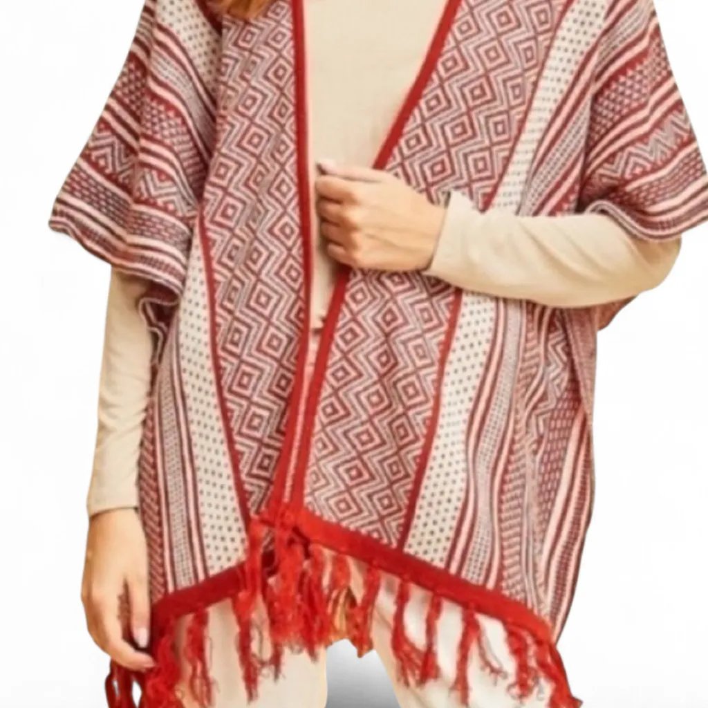Entro Geometric‎ Pattern Fringe Poncho - Image 5