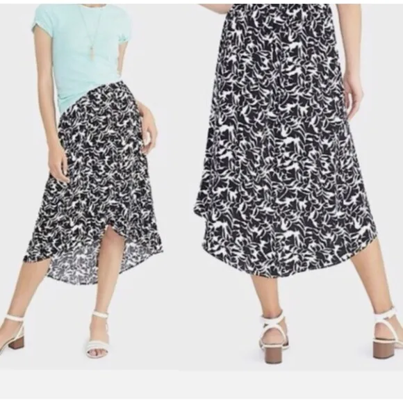 J Crew High Low Black White Print Wrap Around Midi Skirt Preppy Y2K Sz Small - Image 2