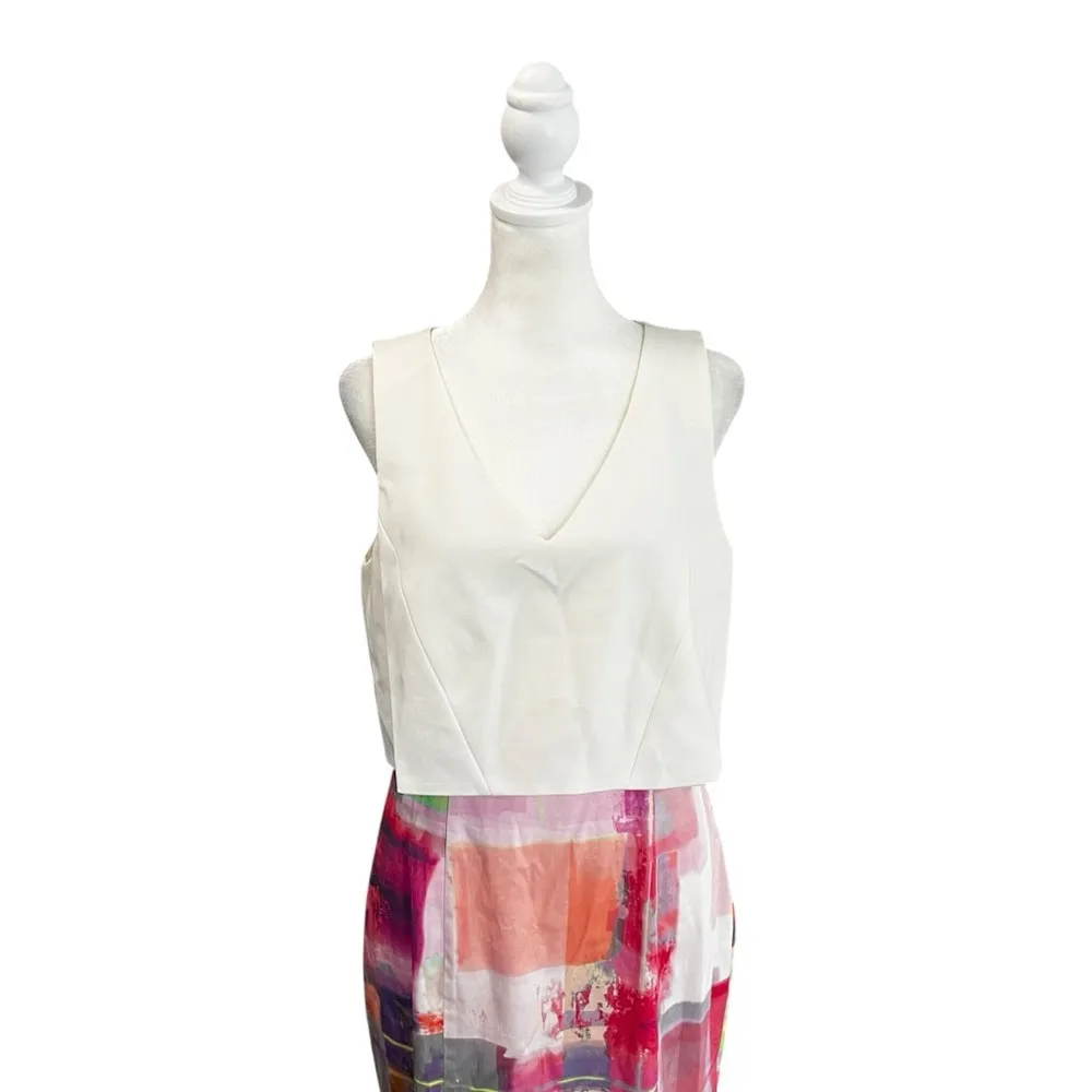 Black Halo Cloud Print Pink Freeze Vneck Popover Knee Length Pencil Dress 8 - Image 5