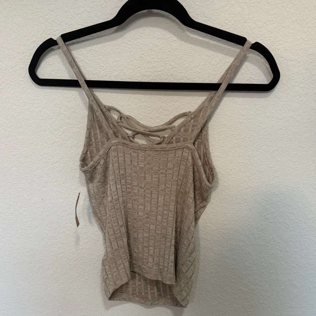 American Eagle Outfitters Beige-Gray Ribbed Knit Criss-cross Cami Tank Top Small - Image 7