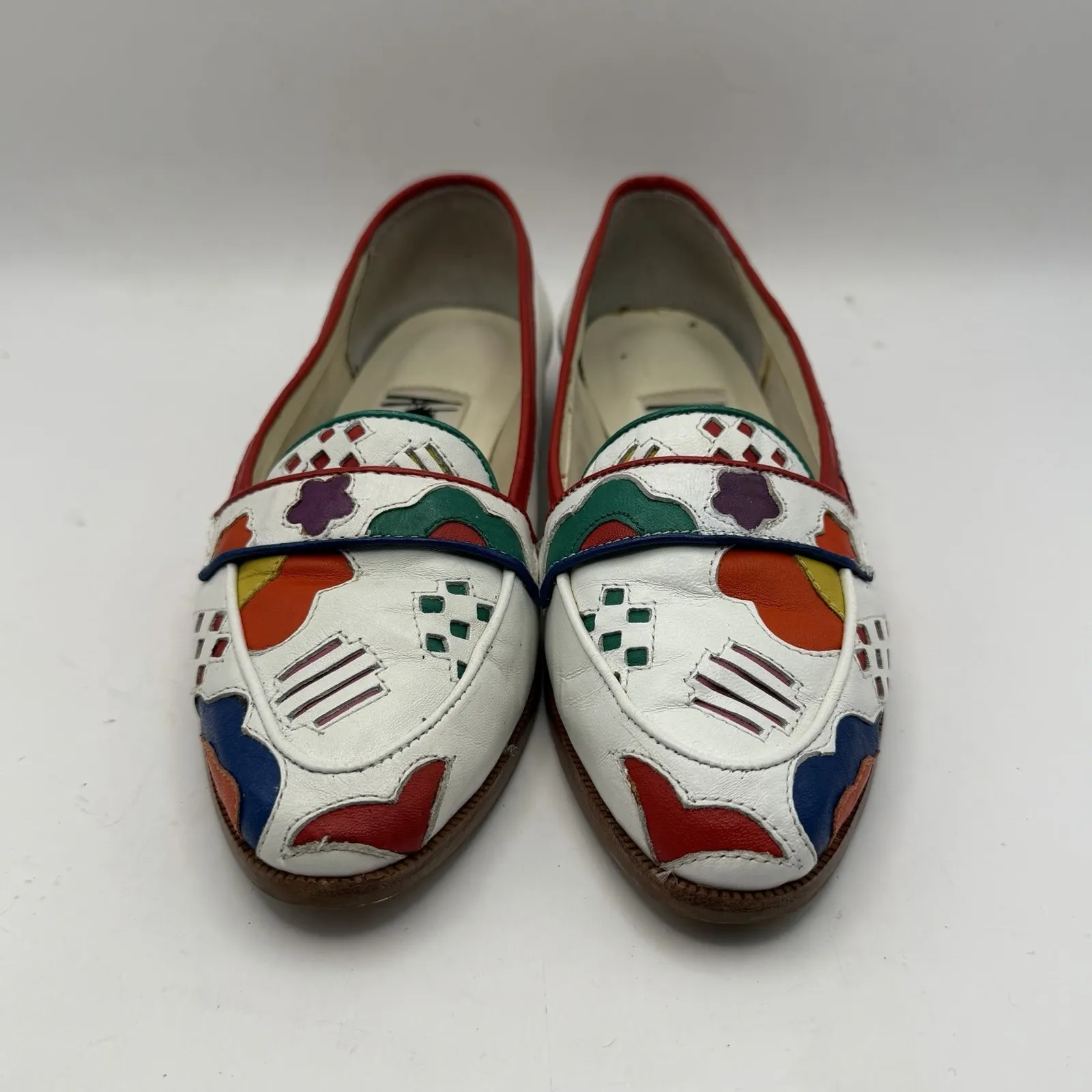 Vintage Abstrax Women's Sz 5 White Leather Flats New Wave Colorful Vintage Shoes - Image 2