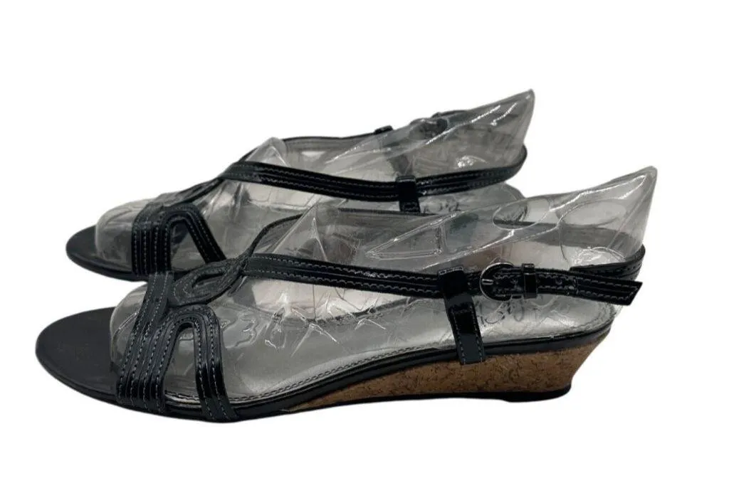 Life Stride Size 7M Black Casual Strappy Cork Wedge Adjustable Strap Sandals - Image 6