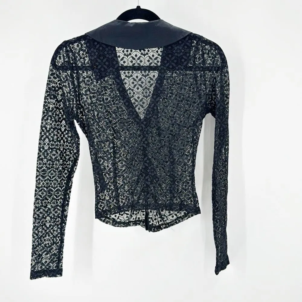 Maeve For Anthropologie Black Lace Button Down Blouse sexy  grunge goth size XS - Image 3