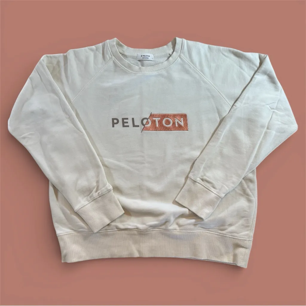 Peloton Women’s Cream Ivory Crewneck Sweatshirt Embroidered Orange Logo Large - Image 2