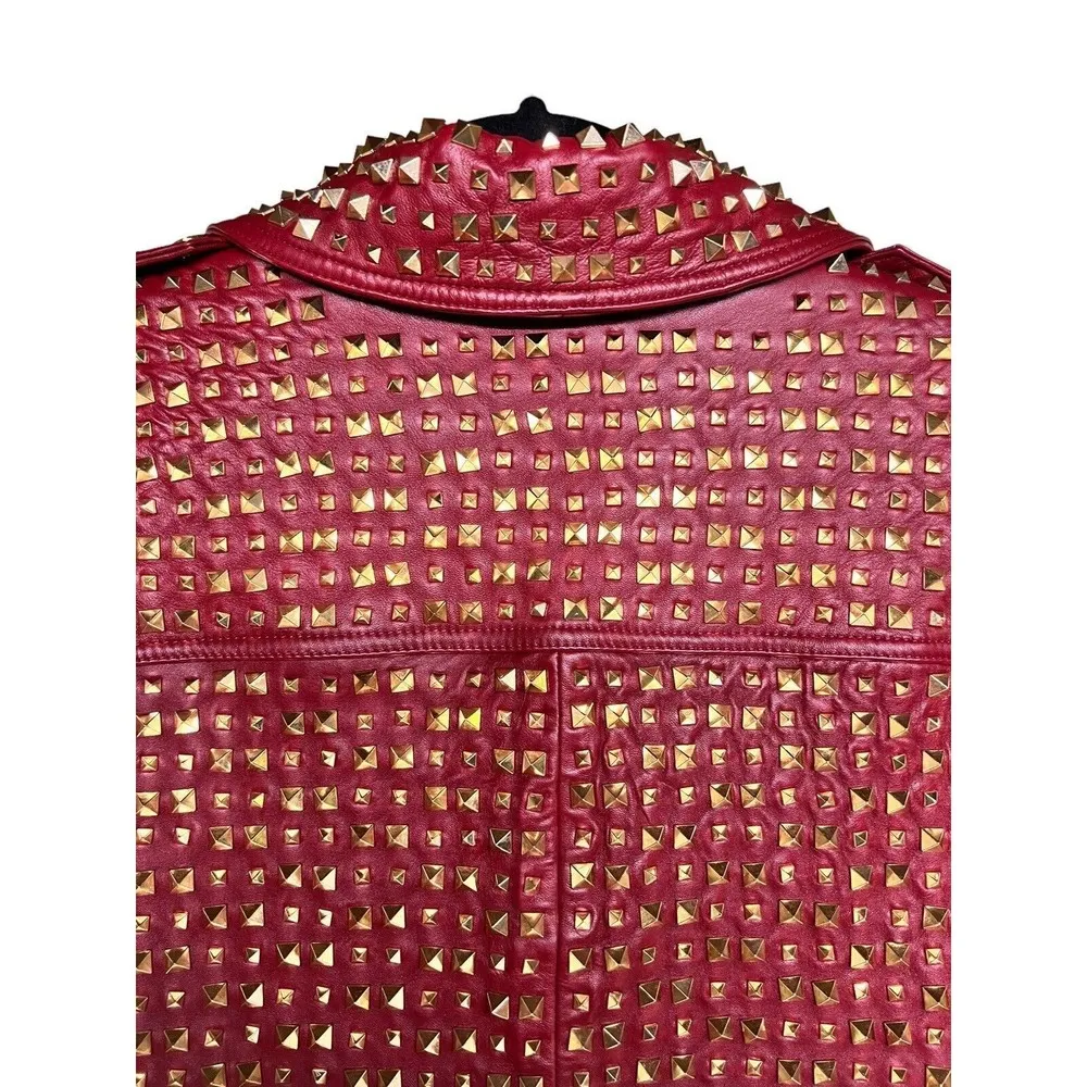 Alice + Olivia Krishna Leather Cropped Moto Jacket Bordeaux Women’s Size XL - Image 3