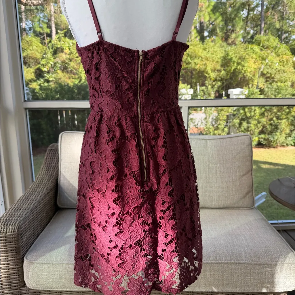 Charlotte Russe Burgundy Lace Mini Dress- Size M - Image 6