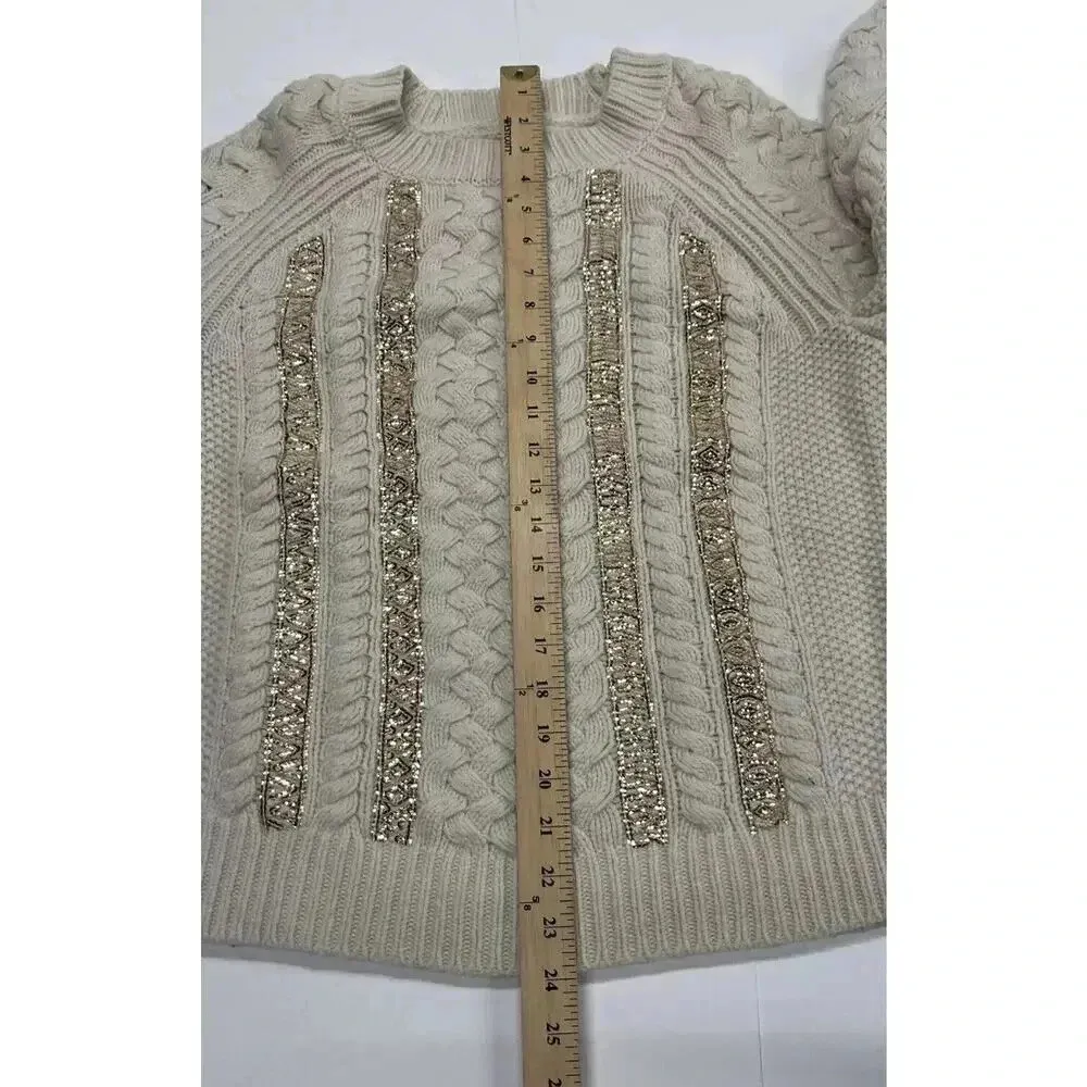 J. Crew Wool Blend Cable Knit Chunky Pullover Sweater Women Size L Cream - Image 10