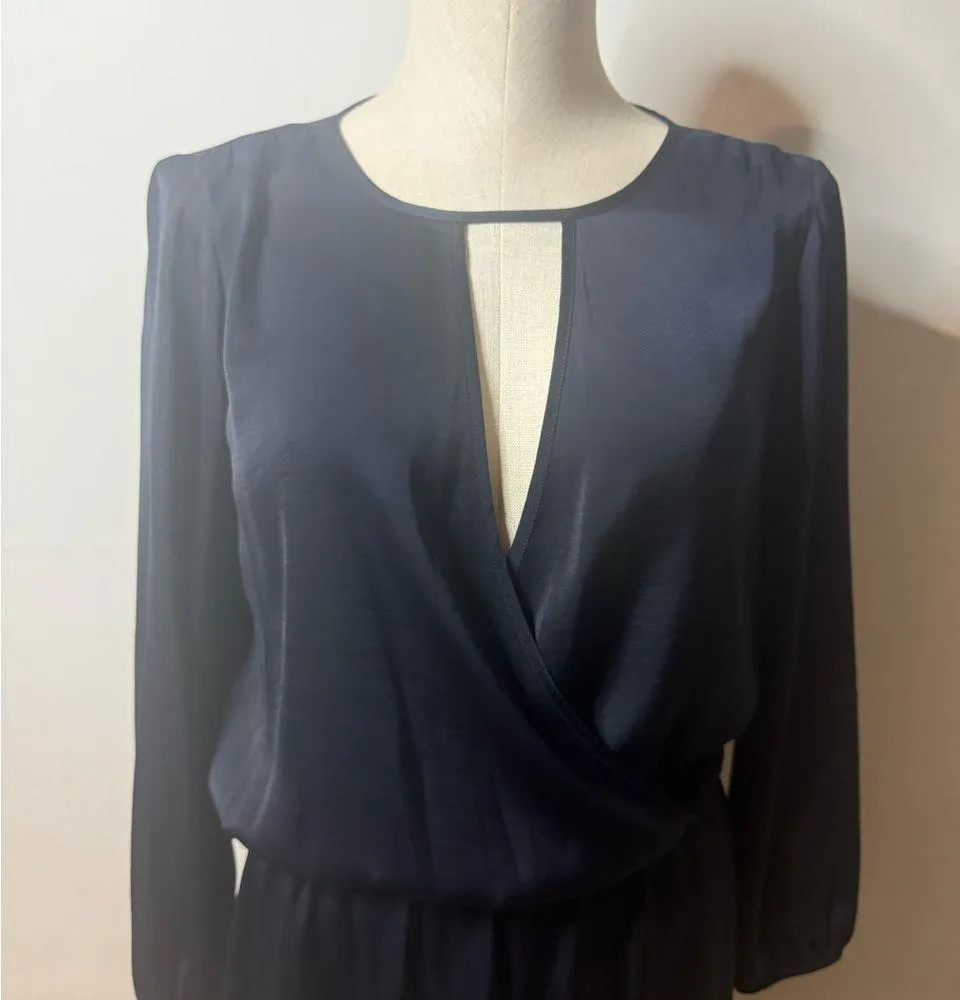 Forever 21 satin blue deep Vneck long sleeve Midi Dress small - Image 4