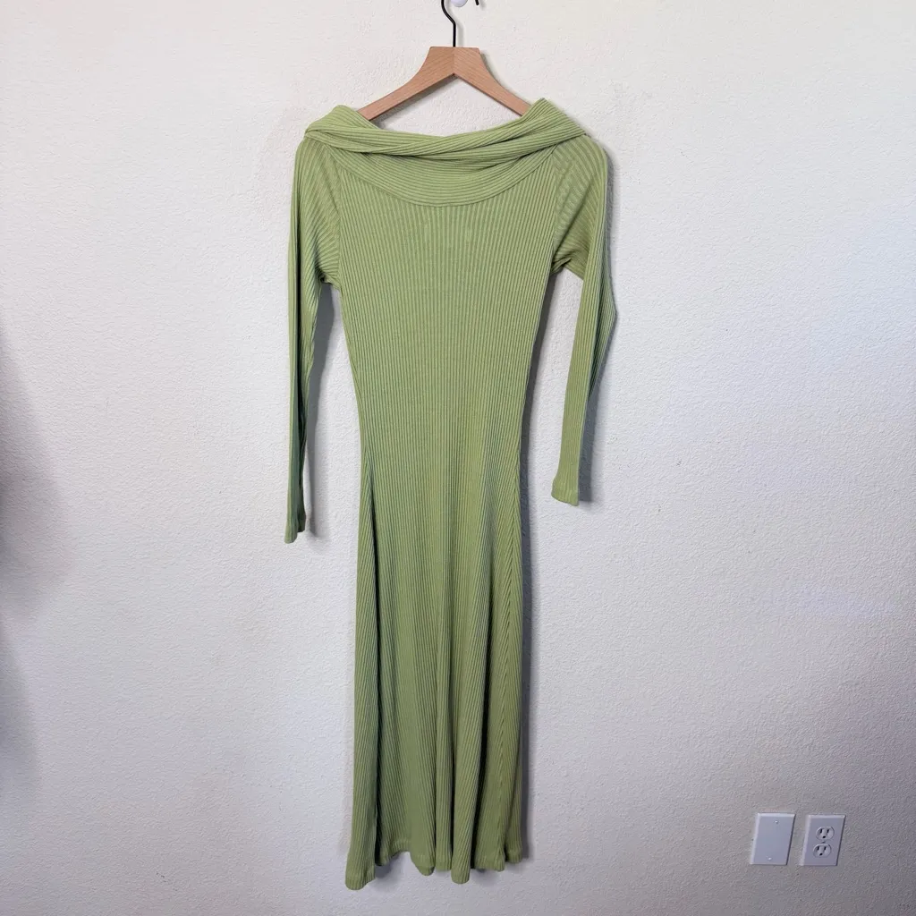 NWT Mara Hoffman Emery Sweater Dress Green Rib Knit Off Shoulder Midi Size XS - Image 12