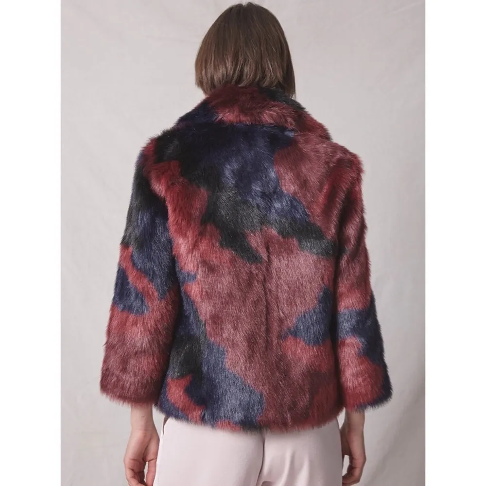 Allen Schwartz Fur Jacket, Burgundy, Black, Navy Size L New w/Tag $430 - Image 8