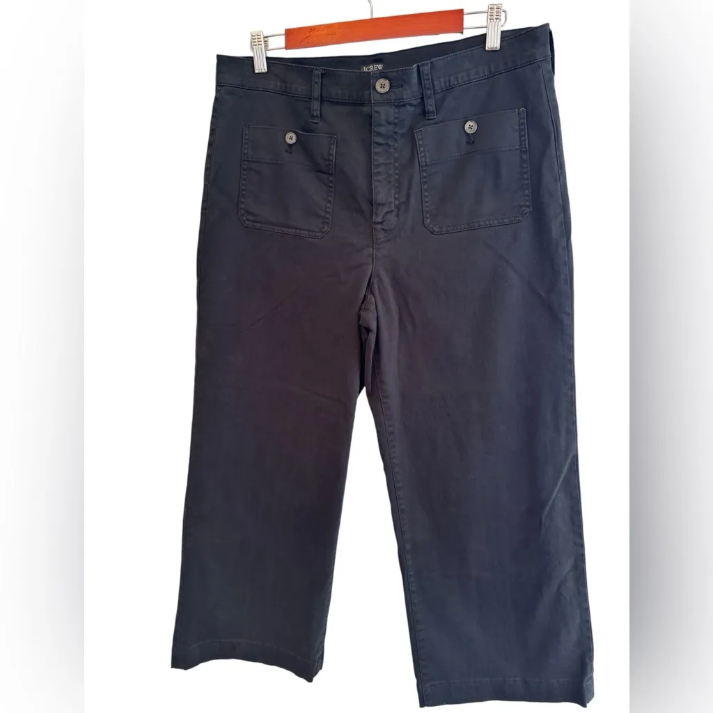 J Crew Black Wide Leg Patch Pocket Crop Pants Size 31 - Image 3