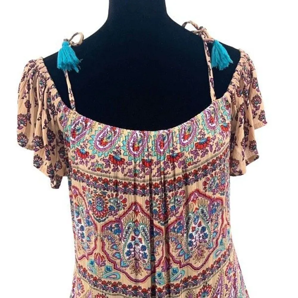 Patrons Of Peace Womens Paisley Cold Shoulder Boho Dress Multicolor Small - Image 2