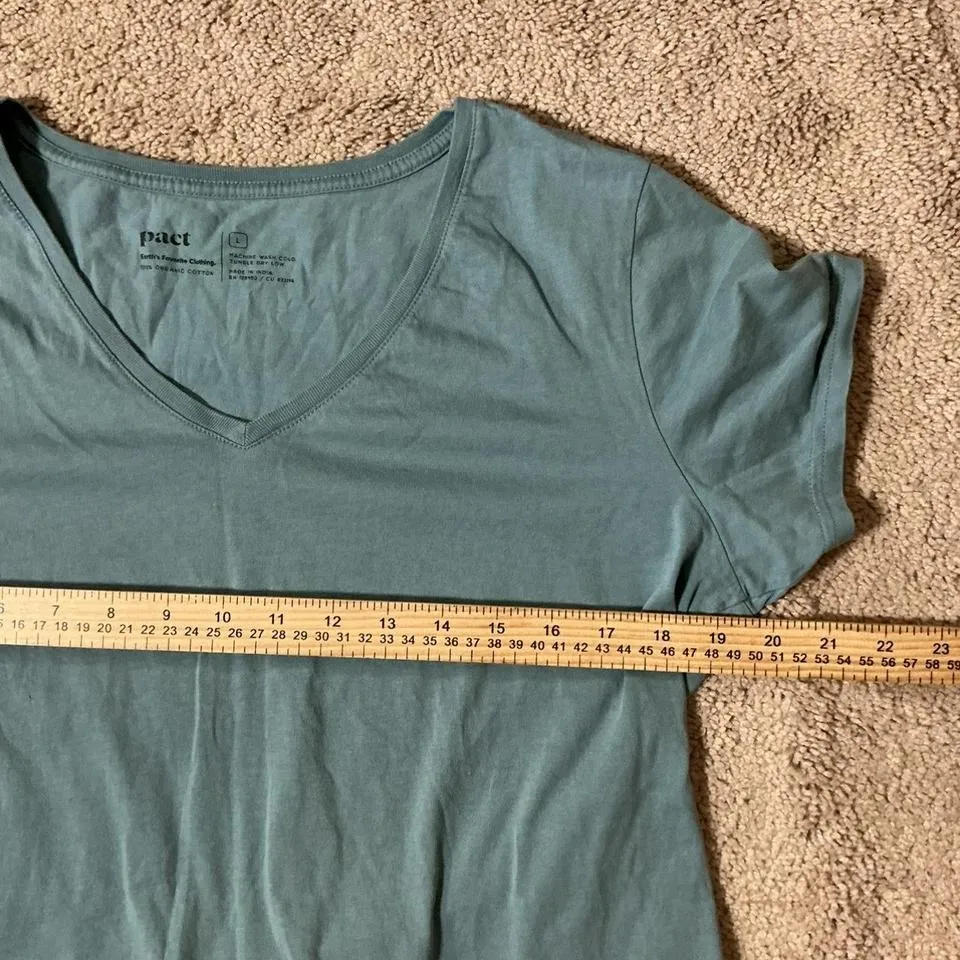 Pact V Neck T Shirt Light Blue Organic Cotton Casual Basic Top Size L - Image 3