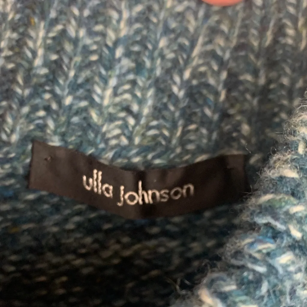 Ulla Johnson size large blue wool cashmere knit sweater cropped waist leng elbow - Image 2