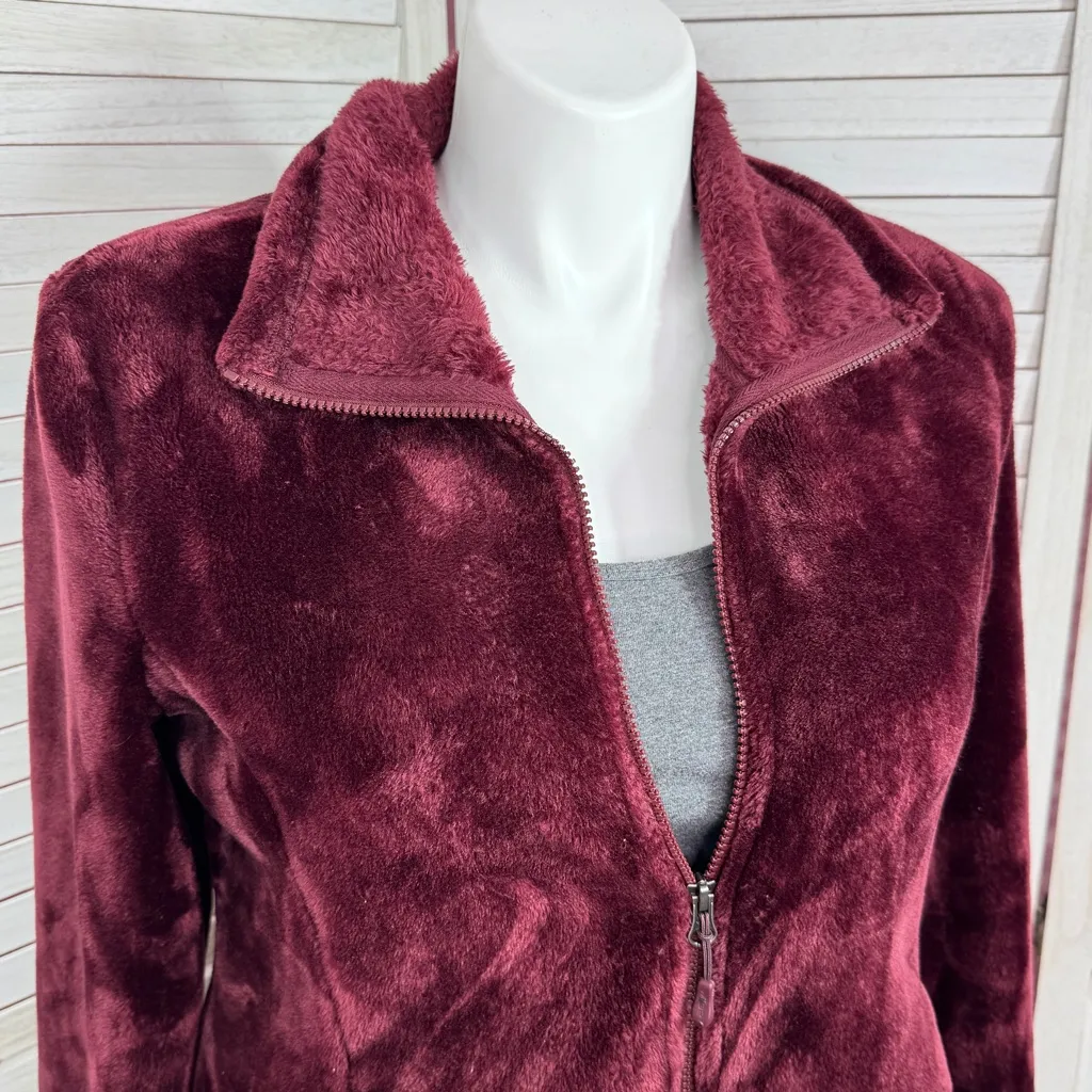 32 Degrees Heat Plush Faux Fur Fleece Full Zip Jacket Burgundy Large - Image 6